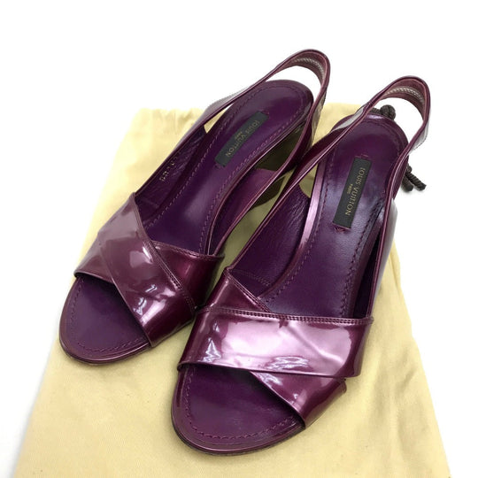 LOUIS VUITTON Sandals Patent leather purple Back strap High heels Women 35 1/2 Used Authentic