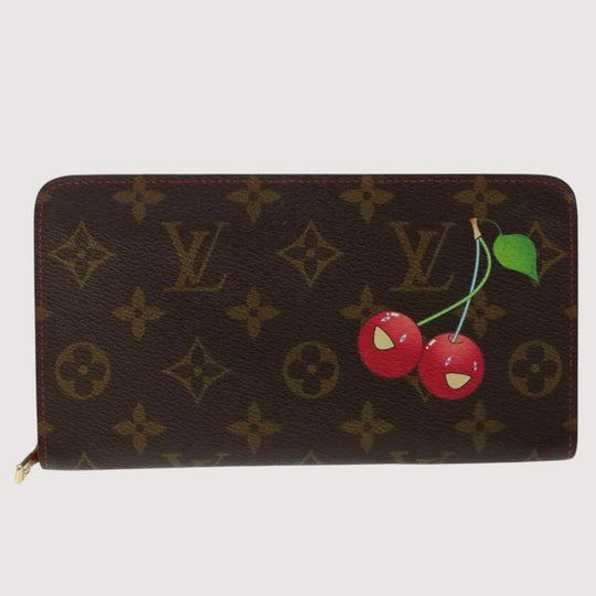 Louis Vuitton Monogram Cherry Porte Monnaie Zip Long Wallet Women's Brown
