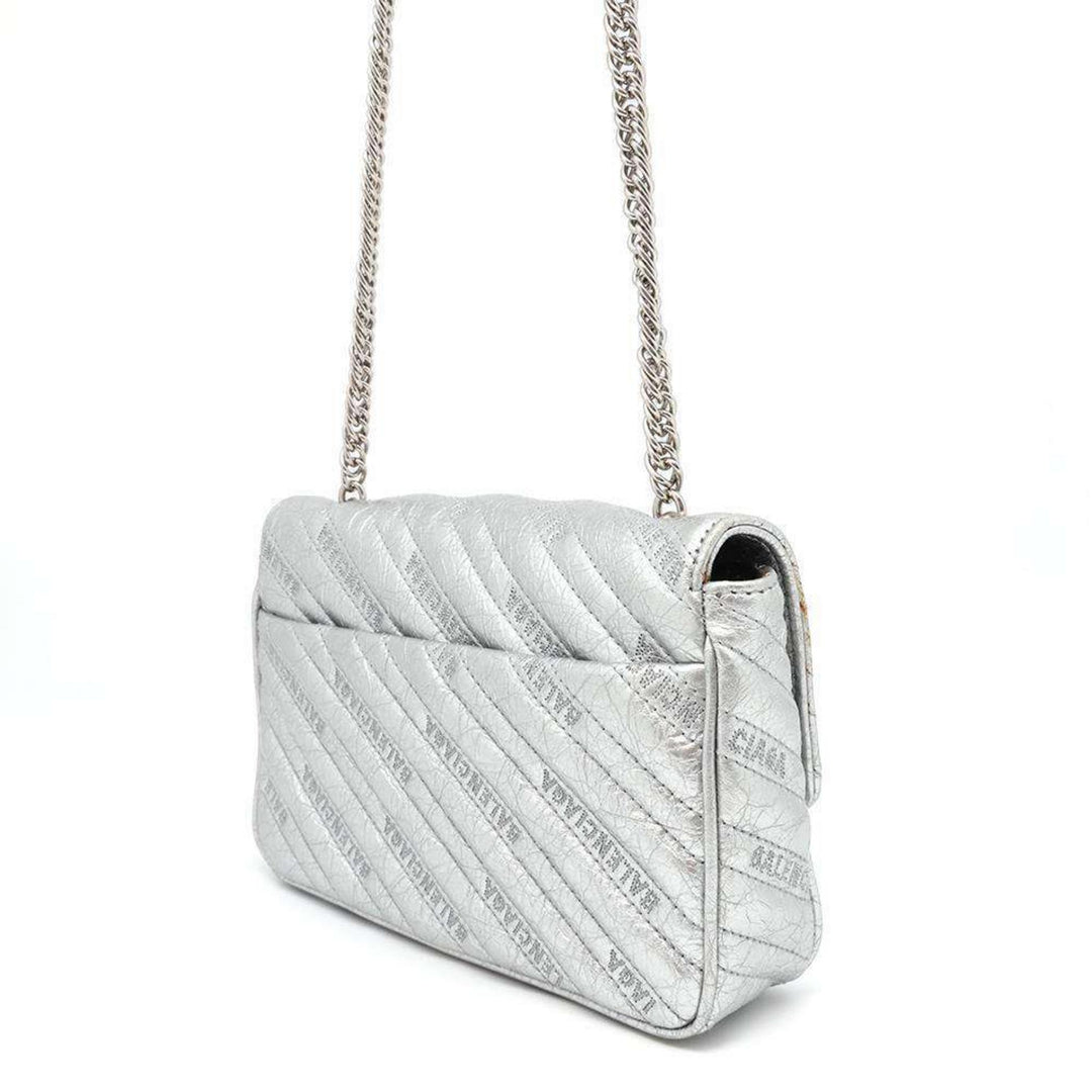 BALENCIAGA BB Logo Leather Silver Chain Shoulder Bag Preloved