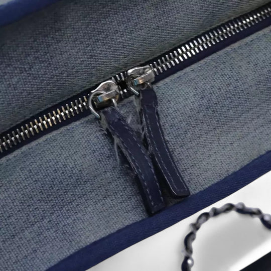 Chanel Deauville Shoulder Bag Canvas Navy Blue Women Handbag Chain Strap