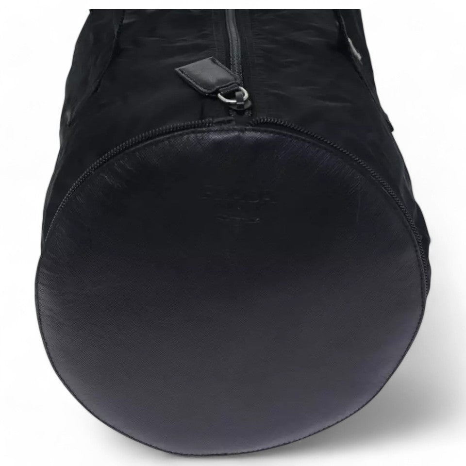 PRADA Leather Mini Boston Bag Saffiano Black Silver