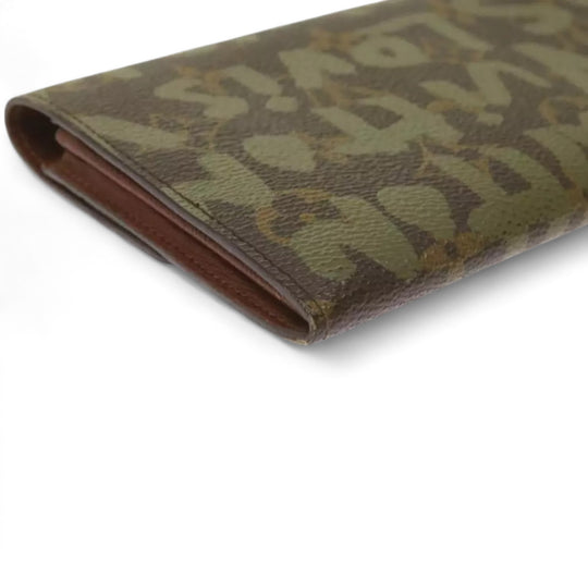 Louis Vuitton Monogram Graffiti Long Leather Wallet Khaki Womens