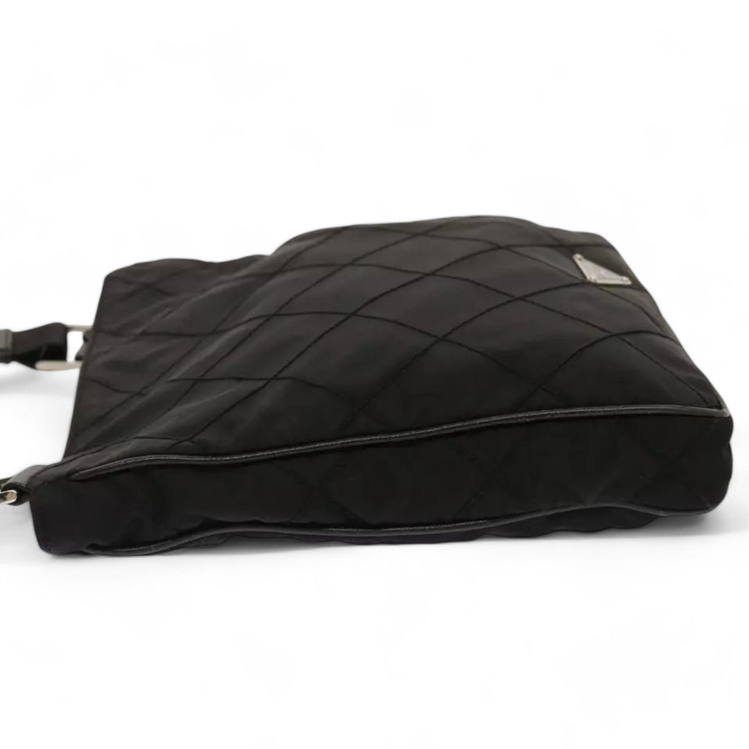 Prada Quilted Black Nylon Shoulder Bag Preowned Made in Italy