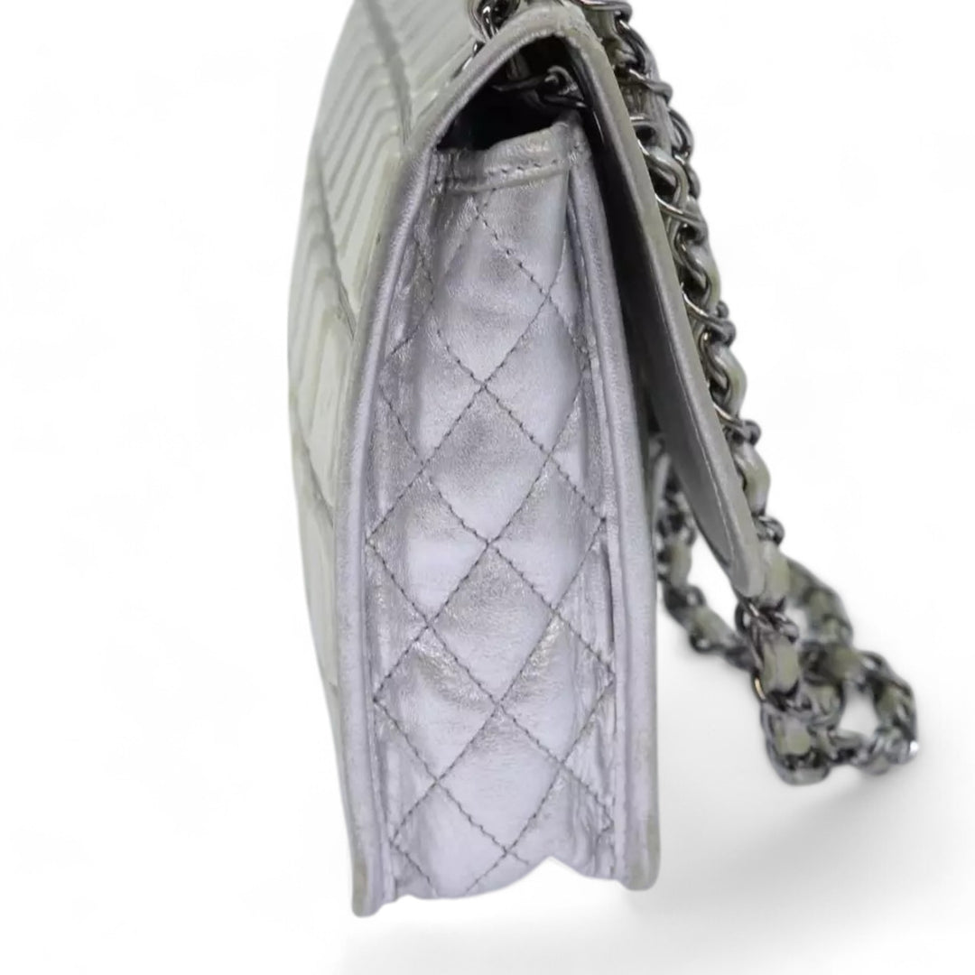 CHANEL Ice Cube Chain Turn Lock Bag Vinyl Silver Shoulder Bag