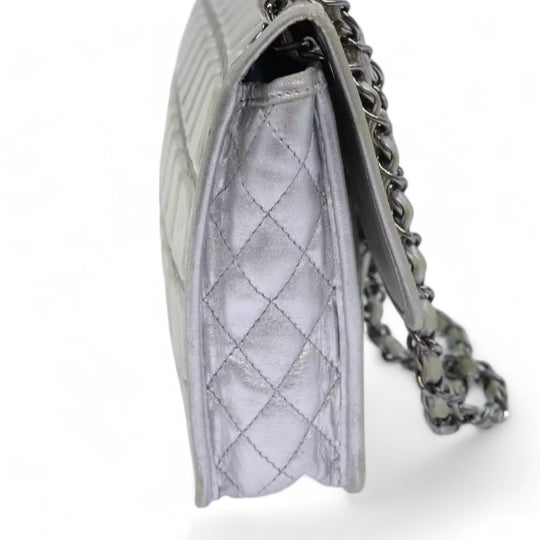CHANEL Ice Cube Chain Turn Lock Bag Vinyl Silver Shoulder Bag