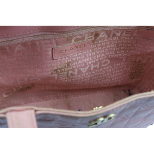 Chanel Pink Leather Tote Bag CC Logo Quilted Handbag Women's Vintage Shoulder Purse