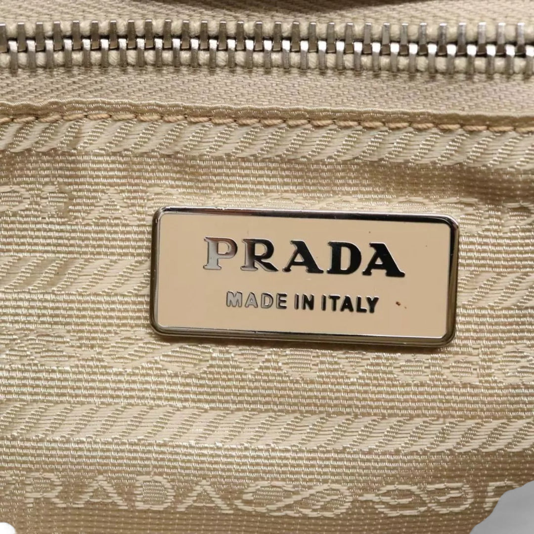 Prada Shoulder Nylon Bag Beige Silver Women