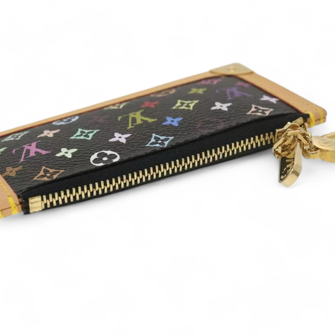 Louis Vuitton Monogram Pochette Cles Coin Purse Black Multicolor Womens Chain Key Holder Clutch Wristlet