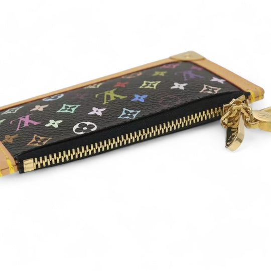 Louis Vuitton Monogram Pochette Cles Coin Purse Black Multicolor Womens Chain Key Holder Clutch Wristlet