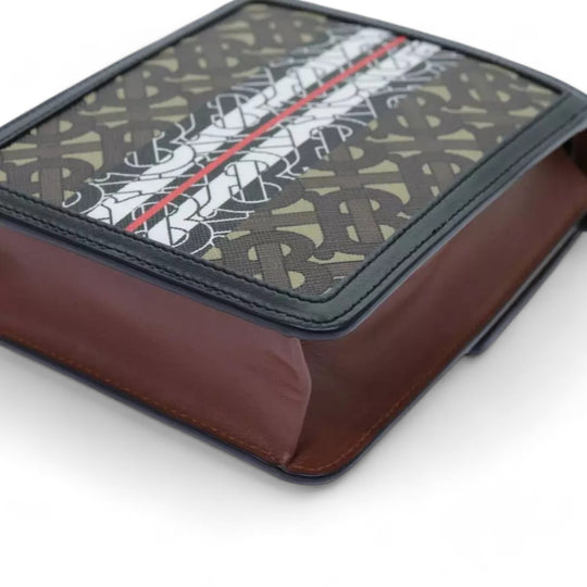 Burberry Shoulder Bag PVC Leather Brown Monogram Stripe Women Crossbody Handbag with Strap