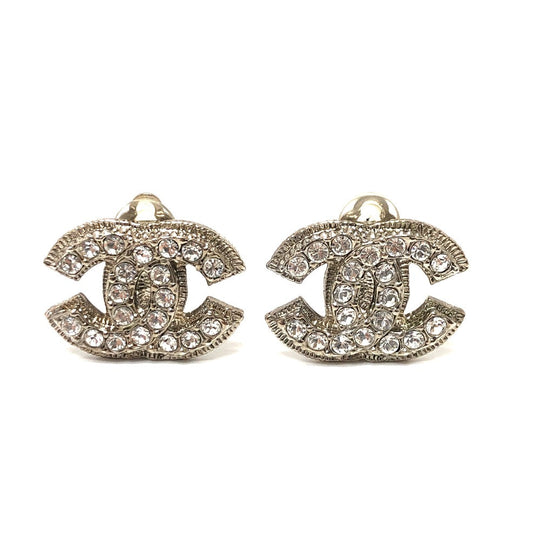 CHANEL Earring metal Silver CC COCO Mark Rhinestone