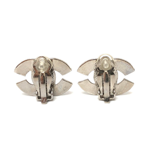 CHANEL Earring metal Silver CC COCO Mark Rhinestone