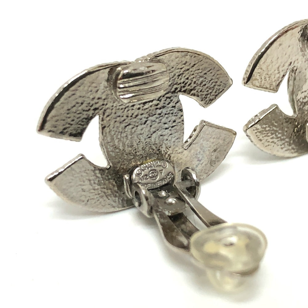 CHANEL Earring metal Silver CC COCO Mark Rhinestone