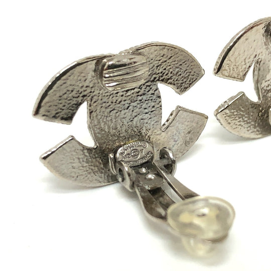 CHANEL Earring metal Silver CC COCO Mark Rhinestone