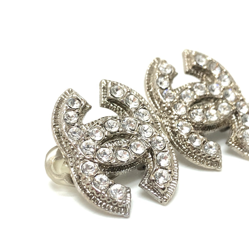 CHANEL Earring metal Silver CC COCO Mark Rhinestone
