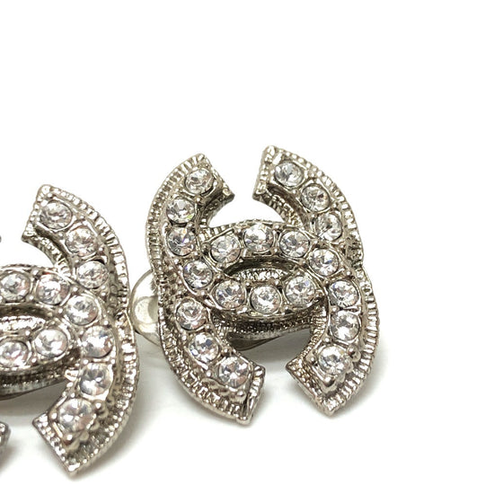 CHANEL Earring metal Silver CC COCO Mark Rhinestone