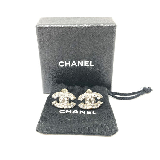 CHANEL Earring metal Silver CC COCO Mark Rhinestone