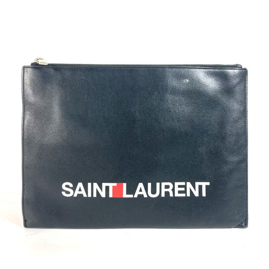 SAINT LAURENT PARIS Clutch bag 397294 leather black logo mens Used Authentic