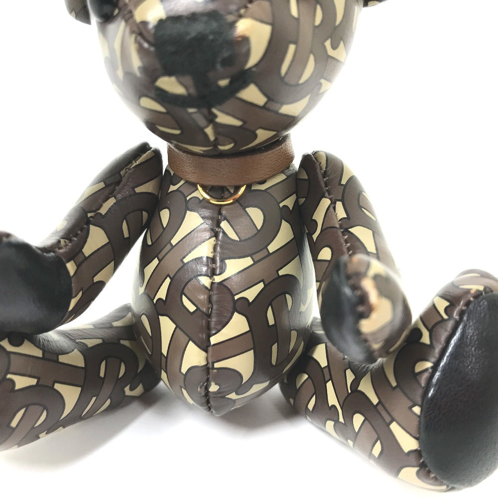 BURBERRY key ring leather Brown Total logo TB Thomas Bear Women Used Authentic