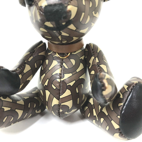 BURBERRY key ring leather Brown Total logo TB Thomas Bear Women Used Authentic