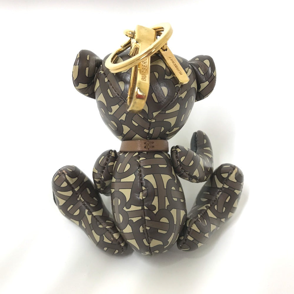 BURBERRY key ring leather Brown Total logo TB Thomas Bear Women Used Authentic