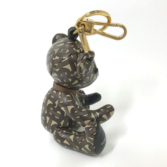 BURBERRY key ring leather Brown Total logo TB Thomas Bear Women Used Authentic