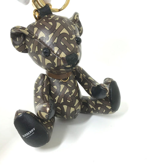 BURBERRY key ring leather Brown Total logo TB Thomas Bear Women Used Authentic