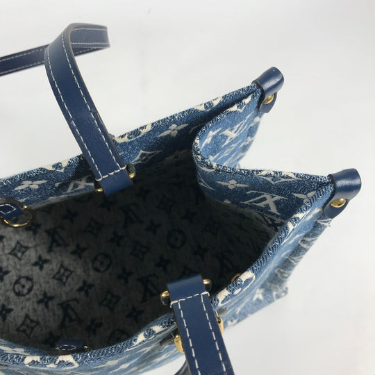 LOUIS VUITTON Shoulder Bag M59608 Monogram denim canvas, leather blue Monogram Denim Jacquard On the Go MM Women Used Authentic