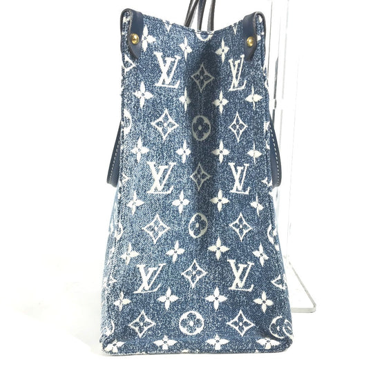 LOUIS VUITTON Shoulder Bag M59608 Monogram denim canvas, leather blue Monogram Denim Jacquard On the Go MM Women Used Authentic