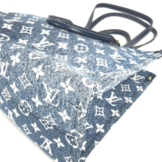 LOUIS VUITTON Shoulder Bag M59608 Monogram denim canvas, leather blue Monogram Denim Jacquard On the Go MM Women Used Authentic