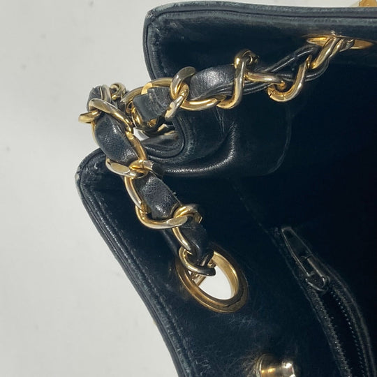 CHANEL Shoulder Bag lambskin black Quilted Matelasse Vintage WChain bag Women Used Authentic
