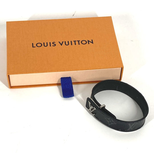 LOUIS VUITTON bracelet M6456E Monogram Eclipse Canvas black Monogram Eclipse Bracelet LV Slim mens 19 Used Authentic