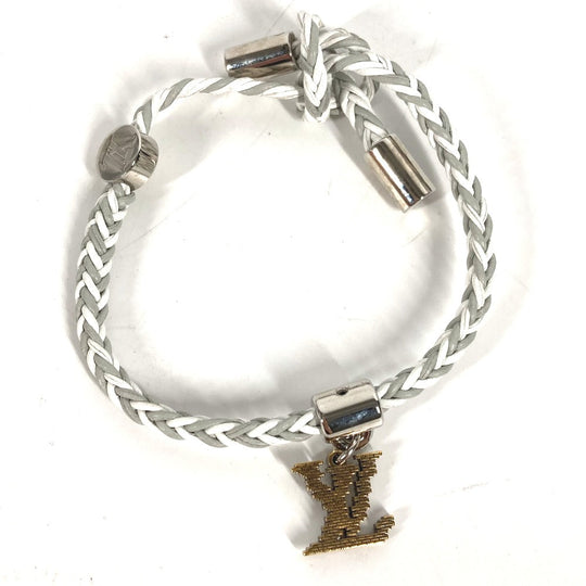 LOUIS VUITTON bracelet MP225E leather gray LV logo Brassler Friendship Women Used Authentic