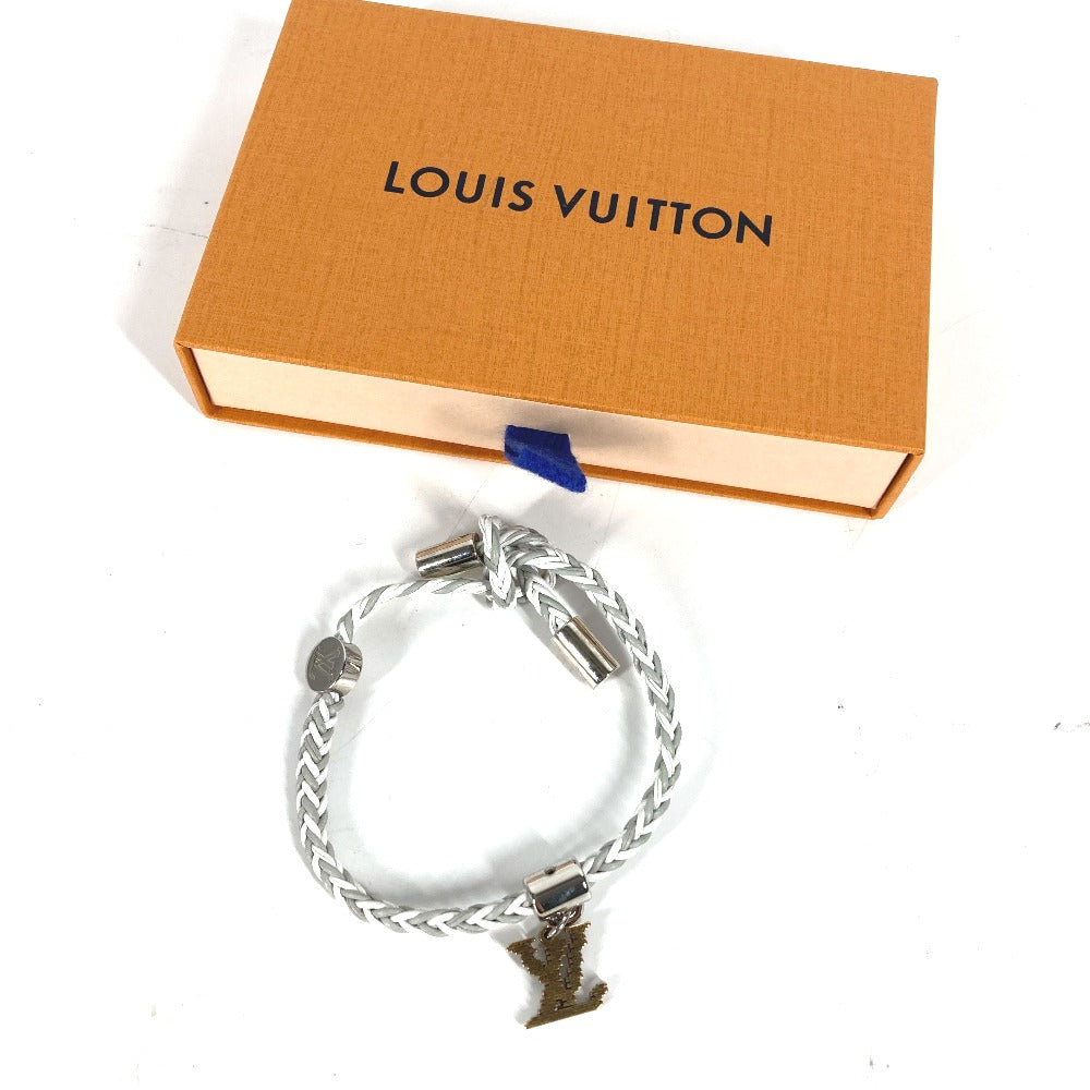 LOUIS VUITTON bracelet MP225E leather gray LV logo Brassler Friendship Women Used Authentic