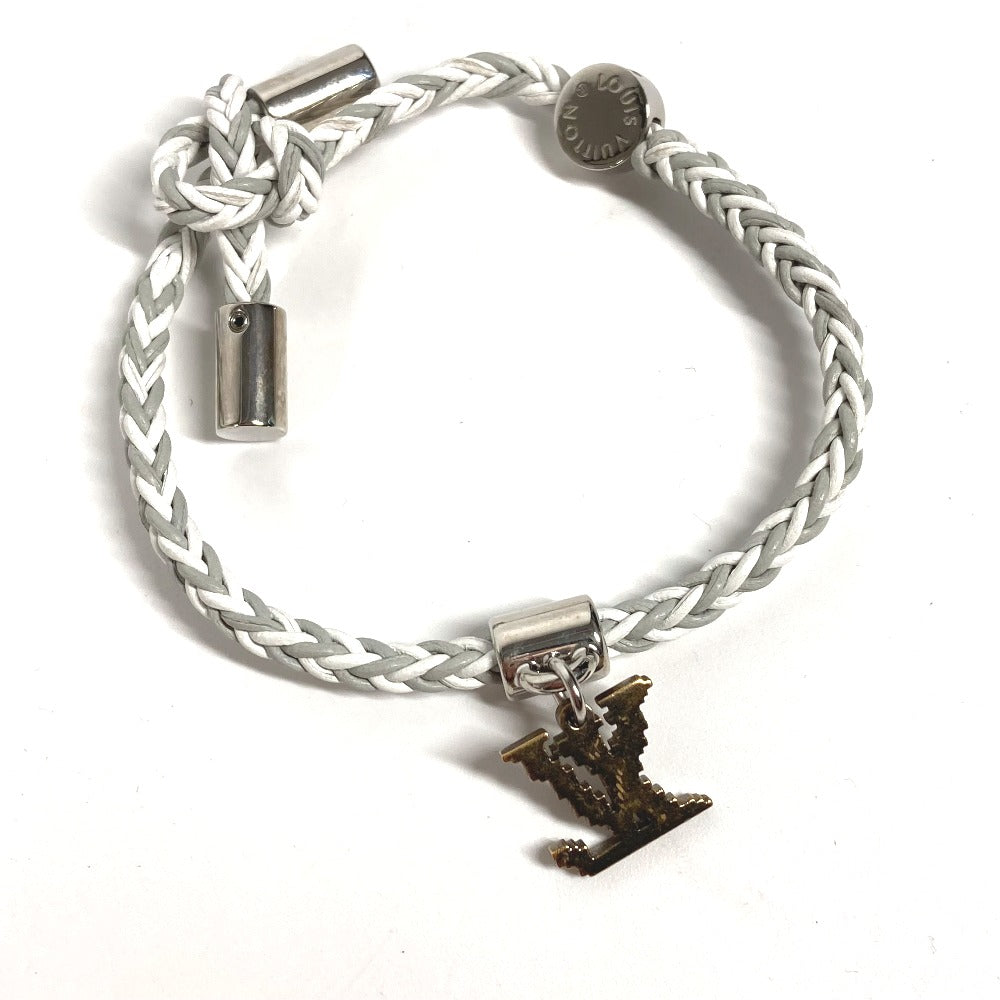 LOUIS VUITTON bracelet MP225E leather gray LV logo Brassler Friendship Women Used Authentic