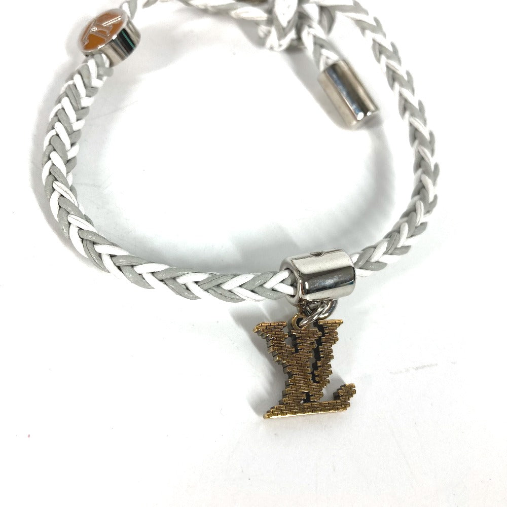 LOUIS VUITTON bracelet MP225E leather gray LV logo Brassler Friendship Women Used Authentic
