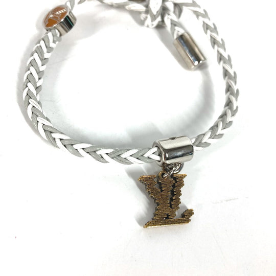 LOUIS VUITTON bracelet MP225E leather gray LV logo Brassler Friendship Women Used Authentic