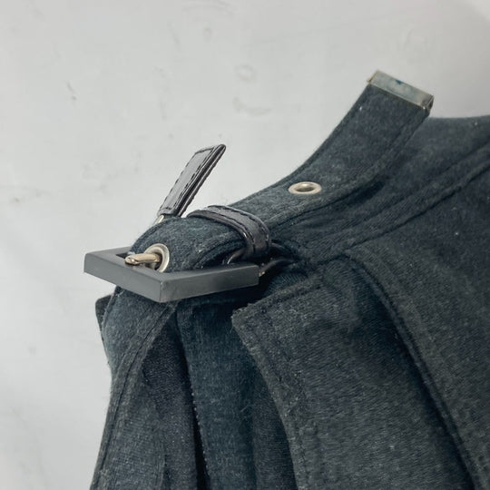 FENDI Shoulder Bag Jersey gray Mamma Bucket logo Women Used Authentic