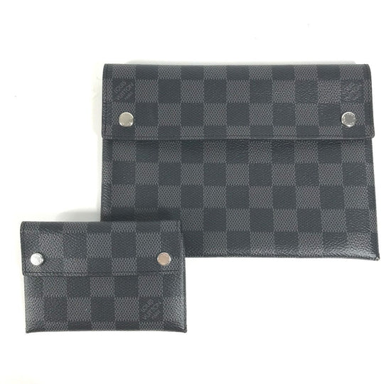 LOUIS VUITTON Card Case N60255 Damier Grafitto Canvas black Damier Grafitte Alpha Tri Pro Pouch mens Used Authentic