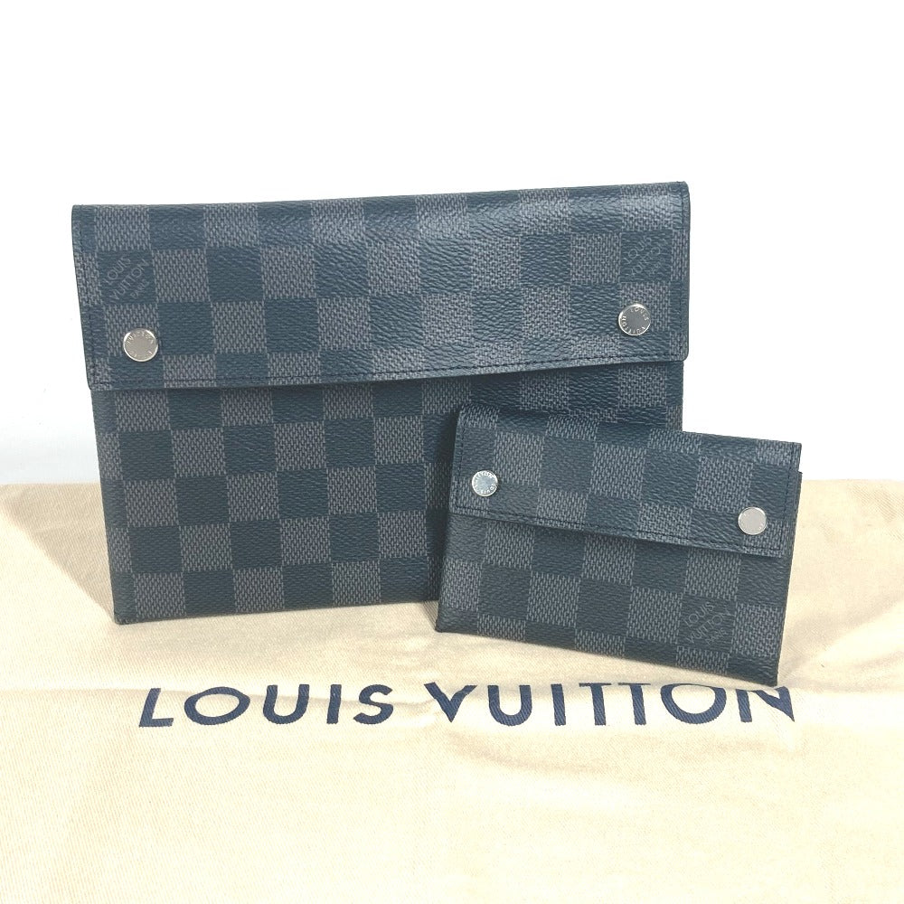 LOUIS VUITTON Card Case N60255 Damier Grafitto Canvas black Damier Grafitte Alpha Tri Pro Pouch mens Used Authentic