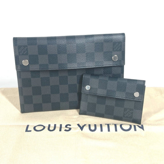 LOUIS VUITTON Card Case N60255 Damier Grafitto Canvas black Damier Grafitte Alpha Tri Pro Pouch mens Used Authentic
