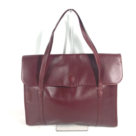 CARTIER Business bag leather wine-red Tote Bag Must Line logo Women Used Authentic
