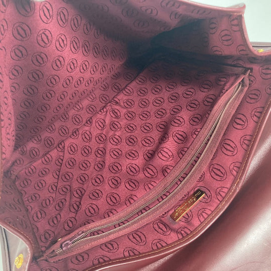 CARTIER Business bag leather wine-red Tote Bag Must Line logo Women Used Authentic