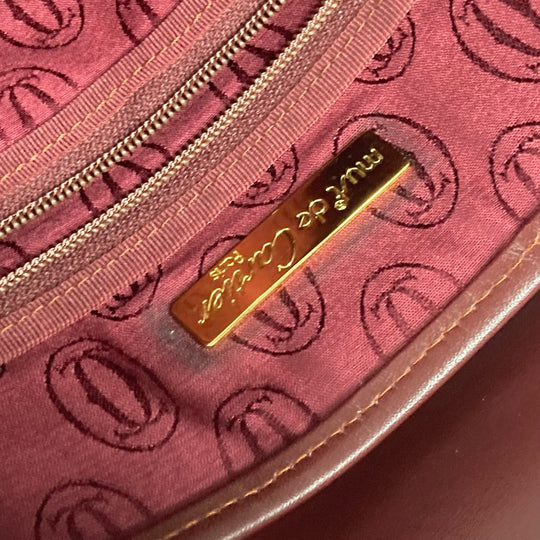 CARTIER Business bag leather wine-red Tote Bag Must Line logo Women Used Authentic