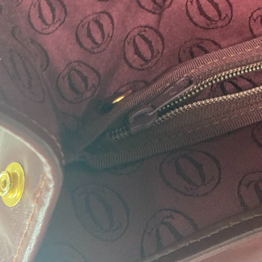 CARTIER Business bag leather wine-red Tote Bag Must Line logo Women Used Authentic