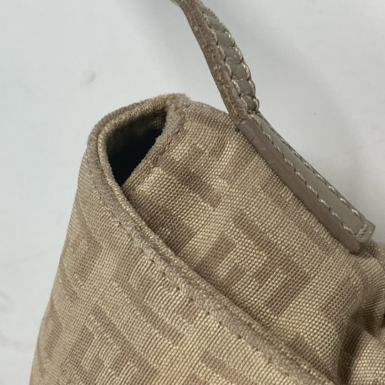 FENDI Shoulder Bag 8BT075 Leather / canvas beige flap logo Zucchino Women Used Authentic