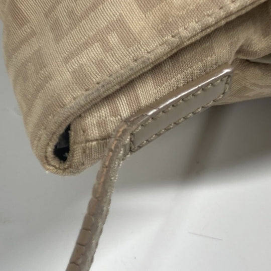 FENDI Shoulder Bag 8BT075 Leather / canvas beige flap logo Zucchino Women Used Authentic
