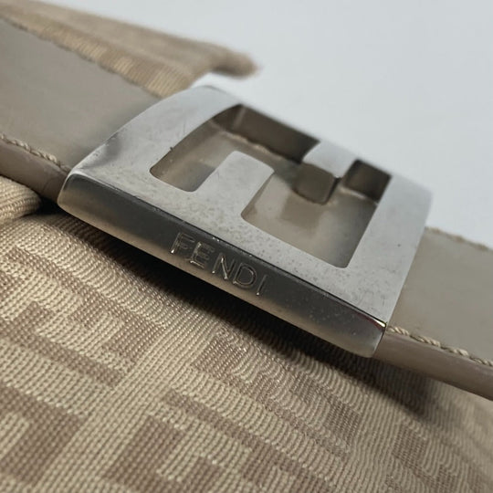 FENDI Shoulder Bag 8BT075 Leather / canvas beige flap logo Zucchino Women Used Authentic
