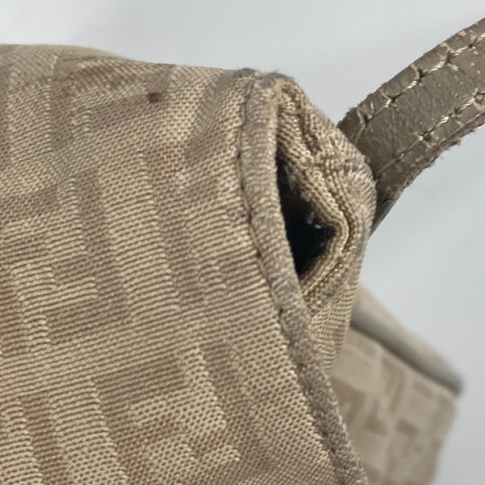 FENDI Shoulder Bag 8BT075 Leather / canvas beige flap logo Zucchino Women Used Authentic