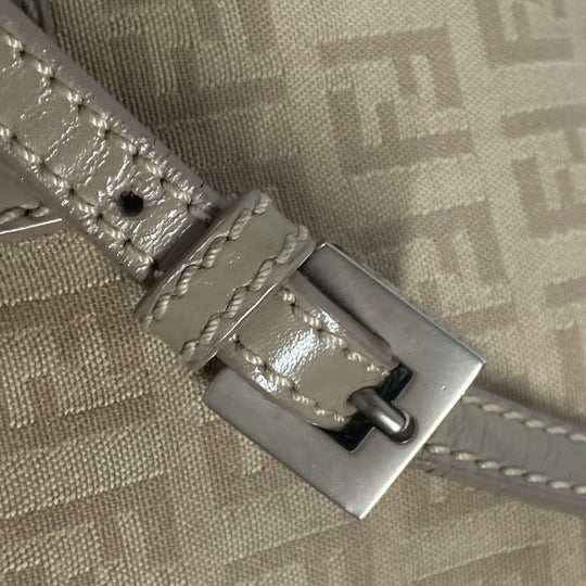 FENDI Shoulder Bag 8BT075 Leather / canvas beige flap logo Zucchino Women Used Authentic